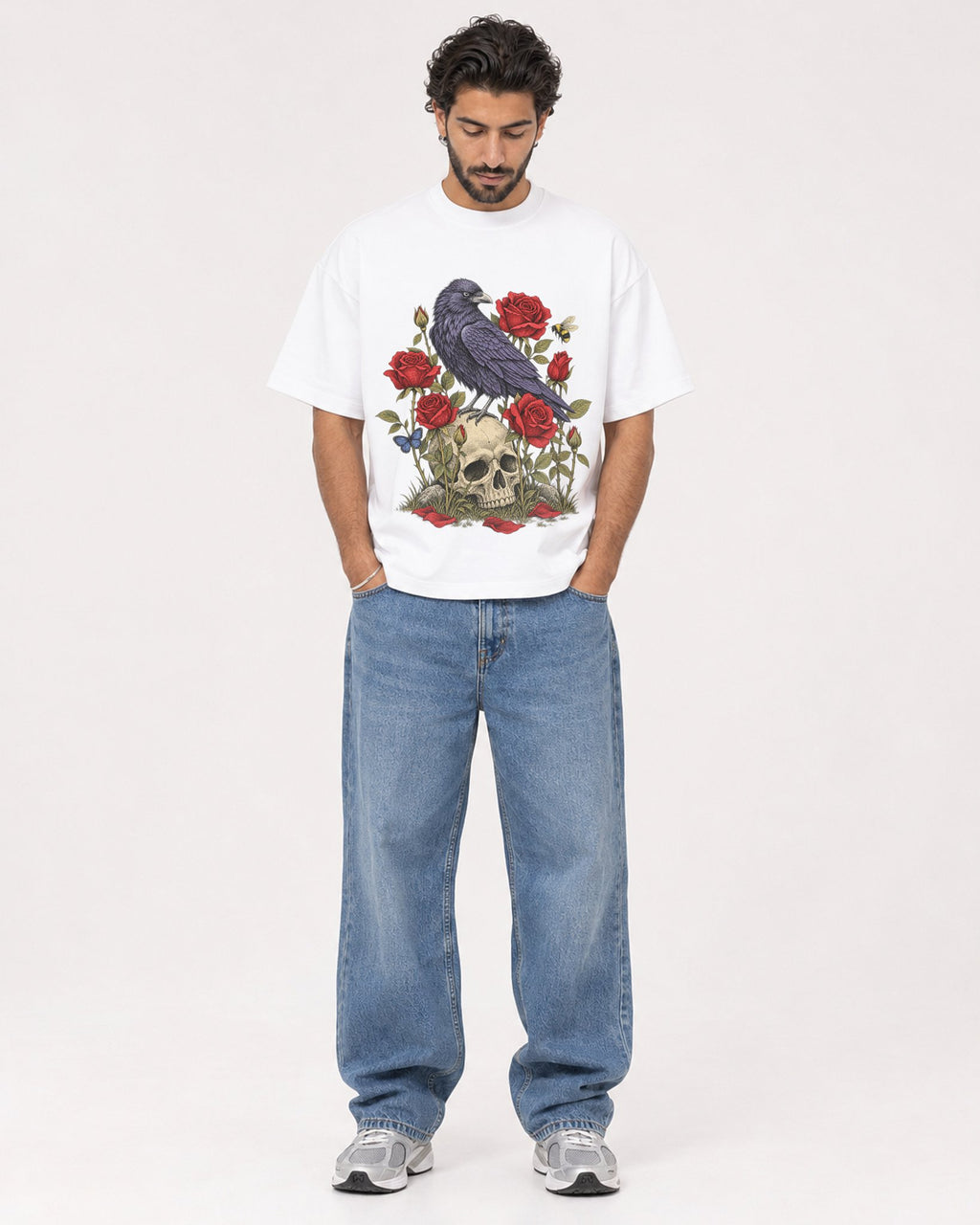 Mockup Boxy Heavyweight Tee White male full-body 47