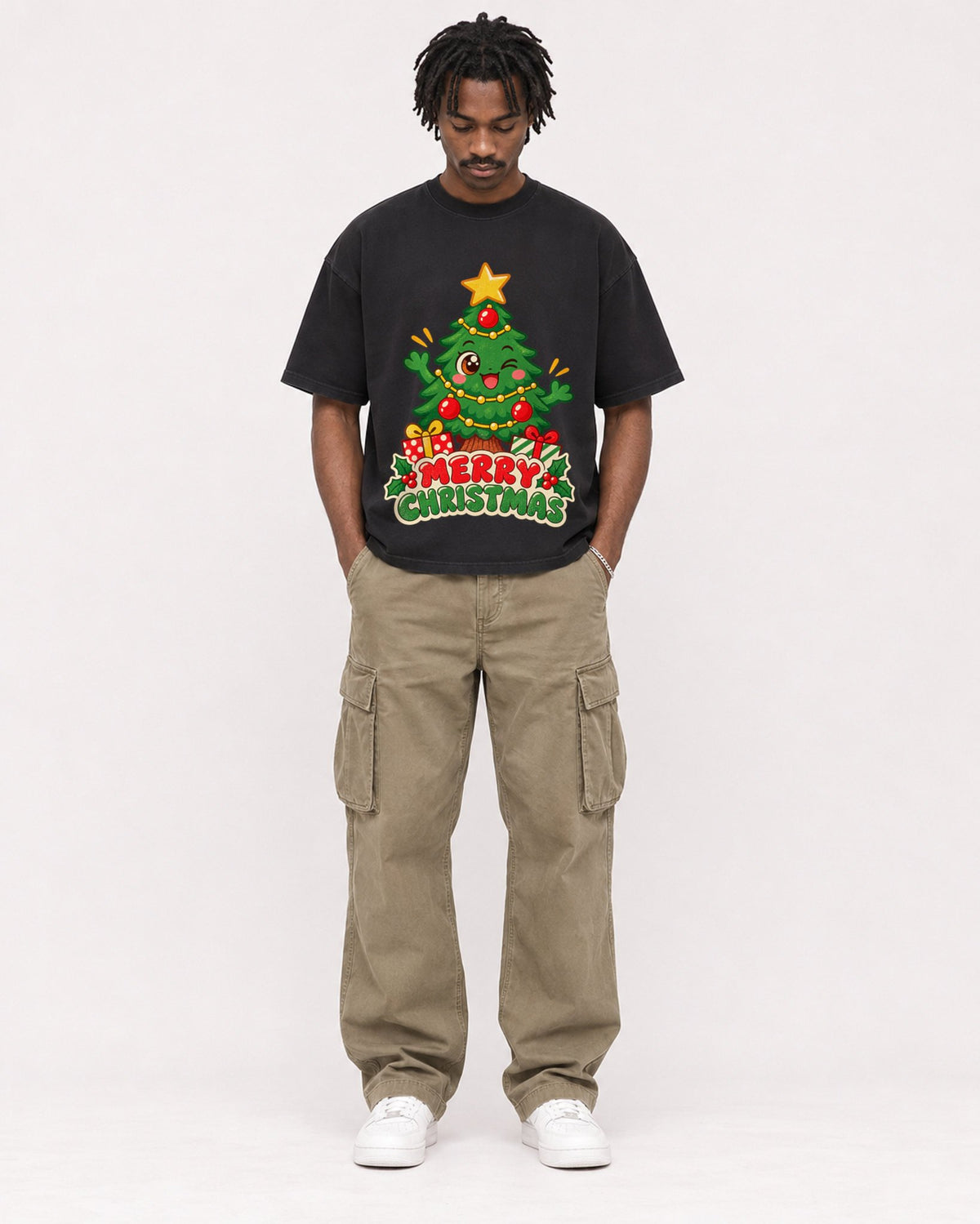 Mockup Boxy Heavyweight Tee Black male full-body 04