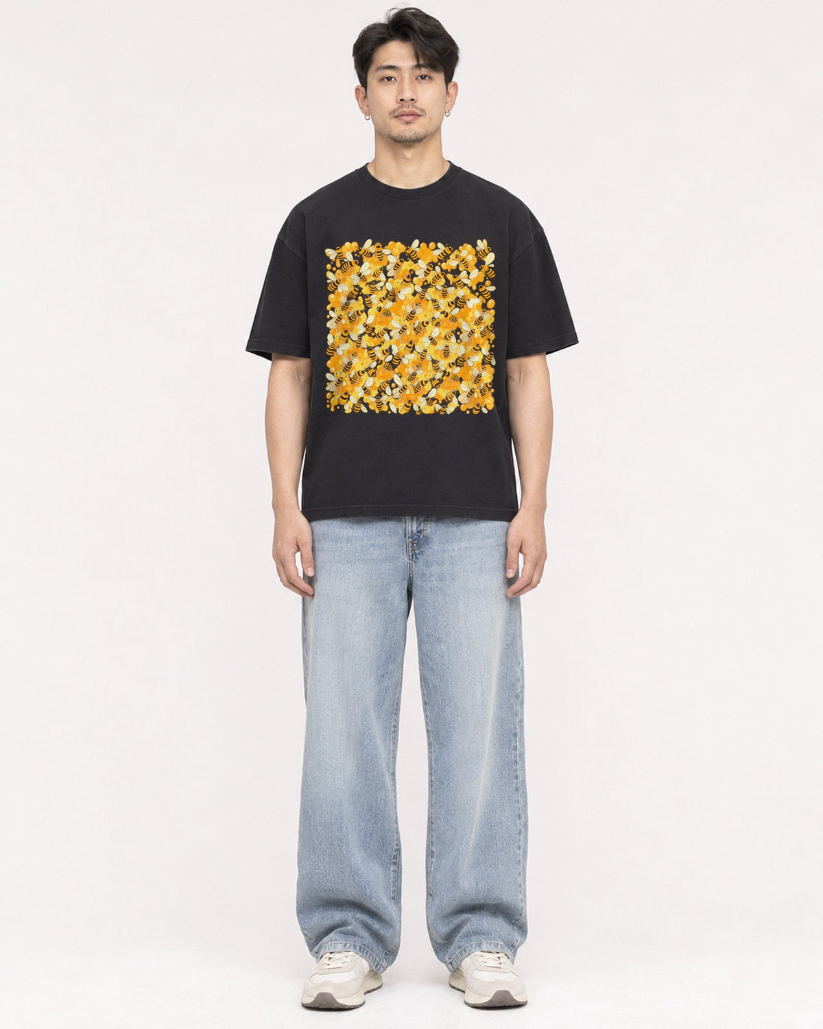 Mockup Boxy Heavyweight Tee Black male full-body 13