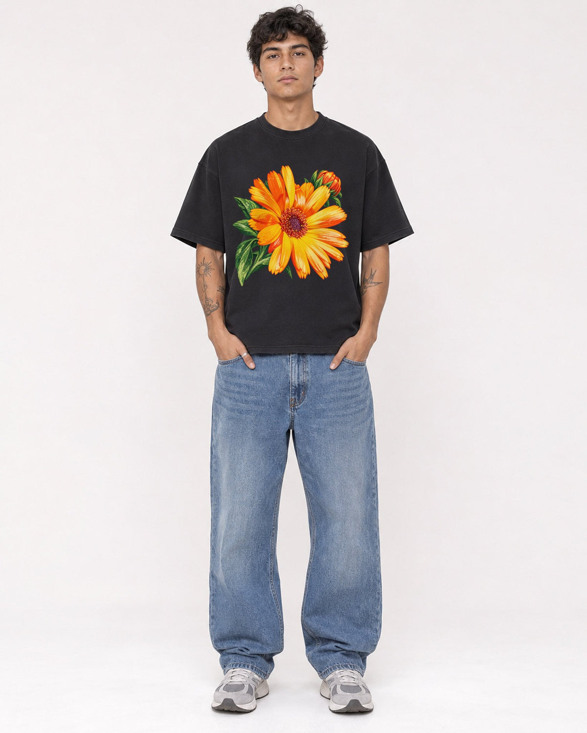 Mockup Boxy Heavyweight Tee Black male full-body 06