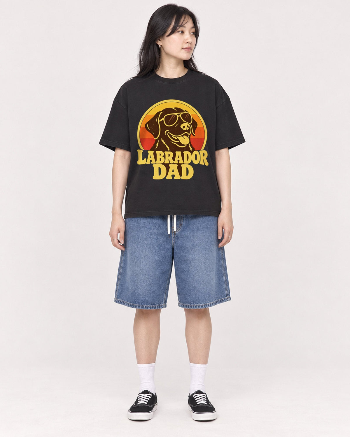 Mockup Boxy Heavyweight Tee Black female full-body 13