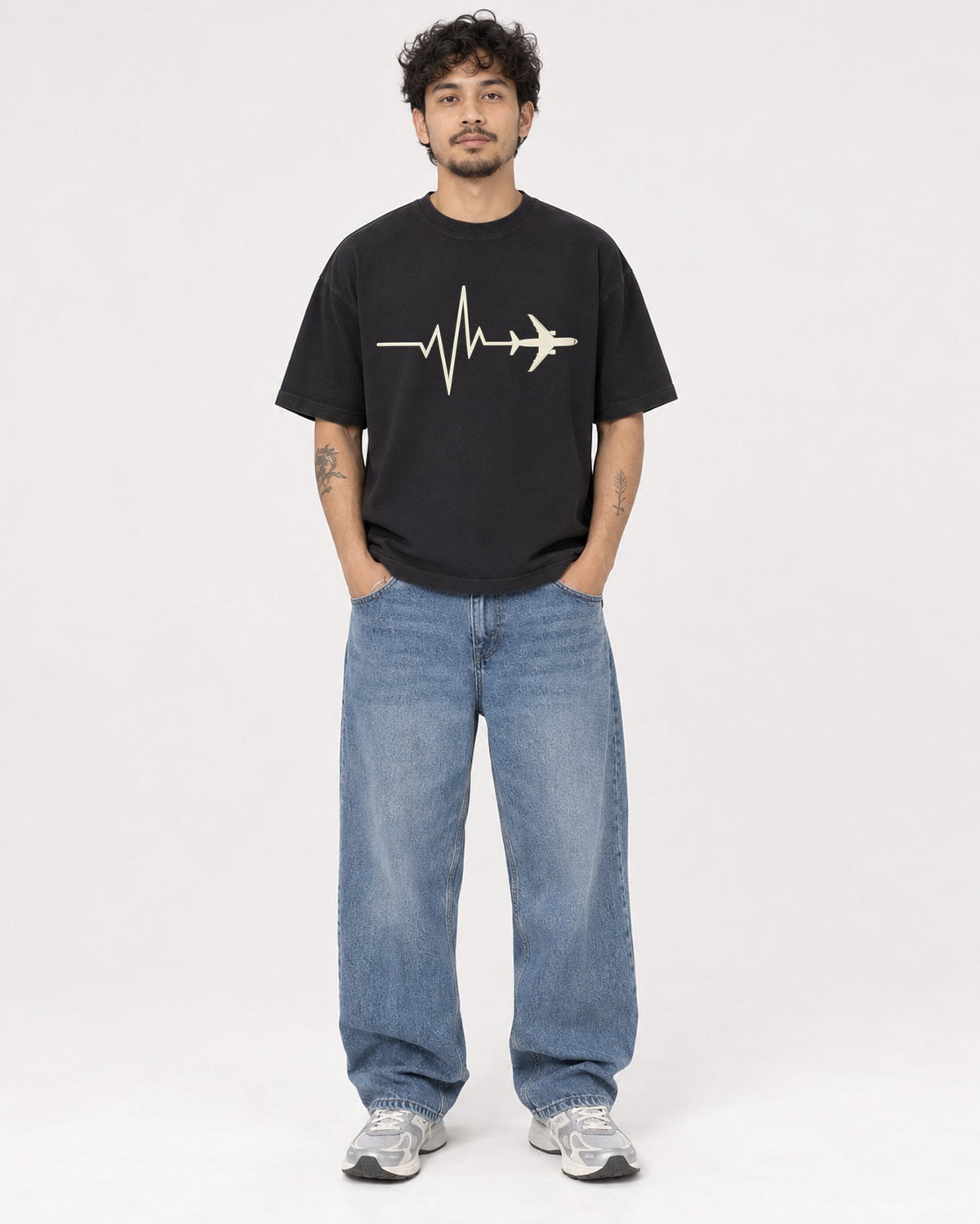 Mockup Boxy Heavyweight Tee Black male full-body 42