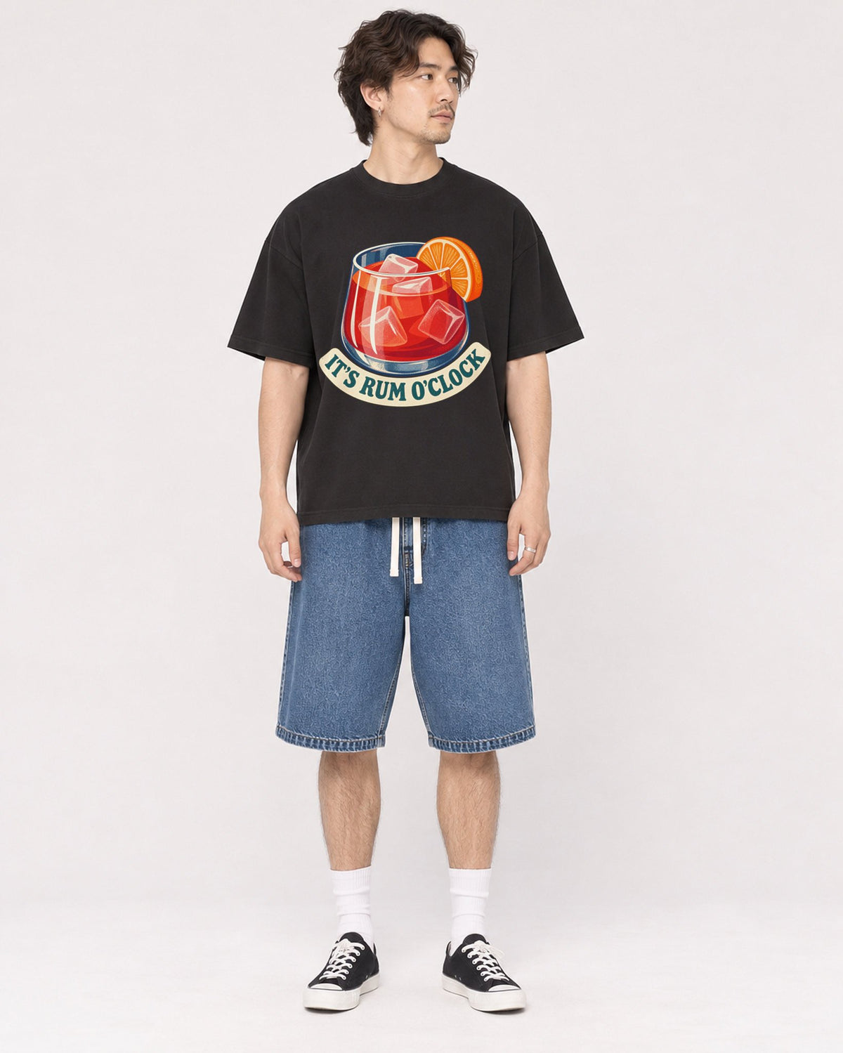Mockup Boxy Heavyweight Tee Black male full-body 03