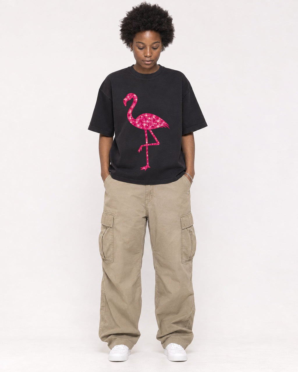 Mockup Boxy Heavyweight Tee Black female full-body 14
