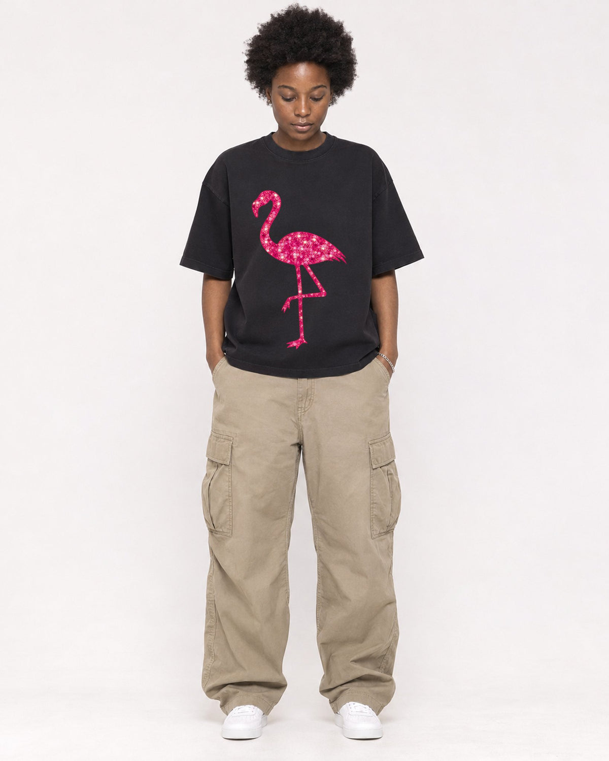 Mockup Boxy Heavyweight Tee Black female full-body 14