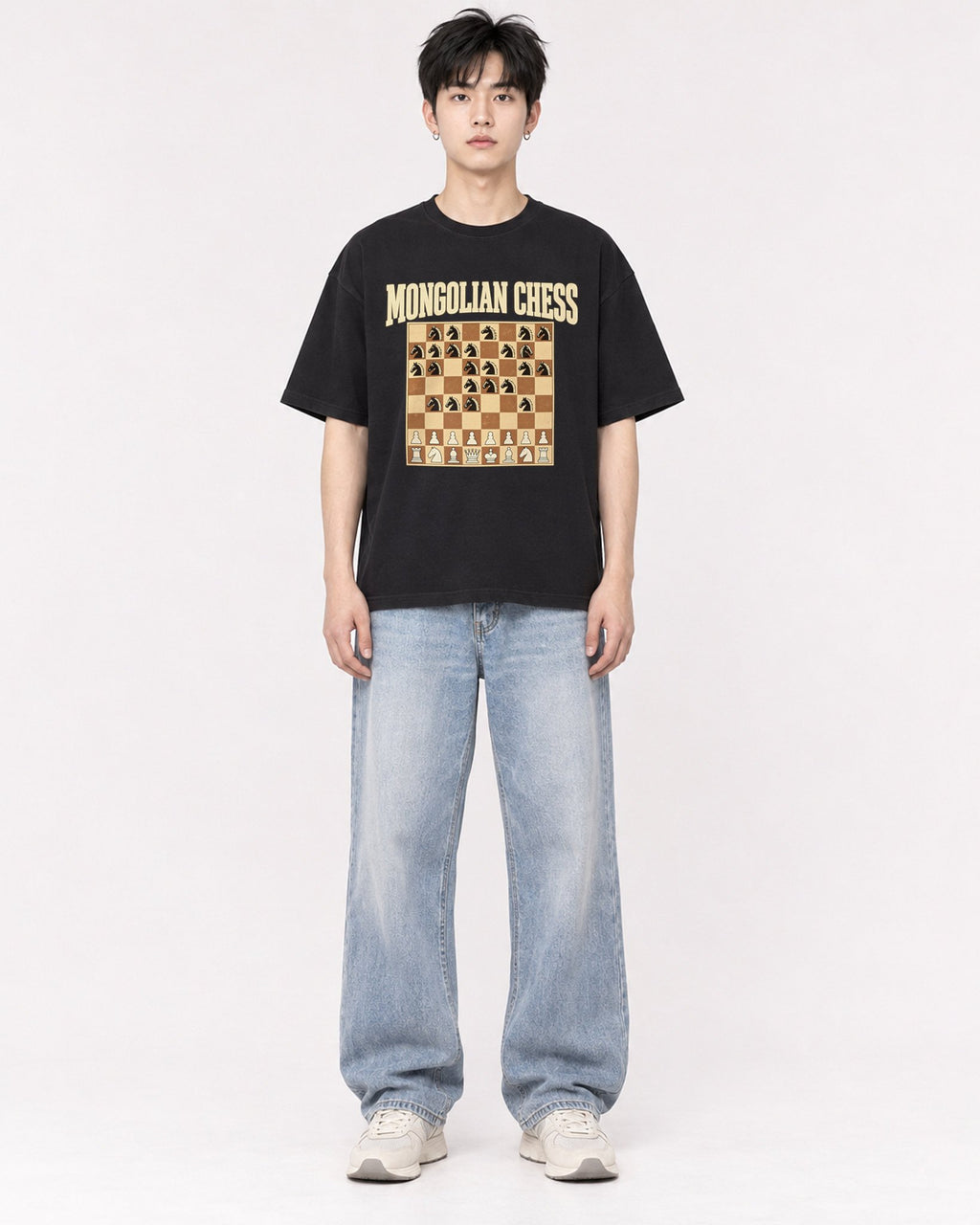 Mockup Boxy Heavyweight Tee Black male full-body 01