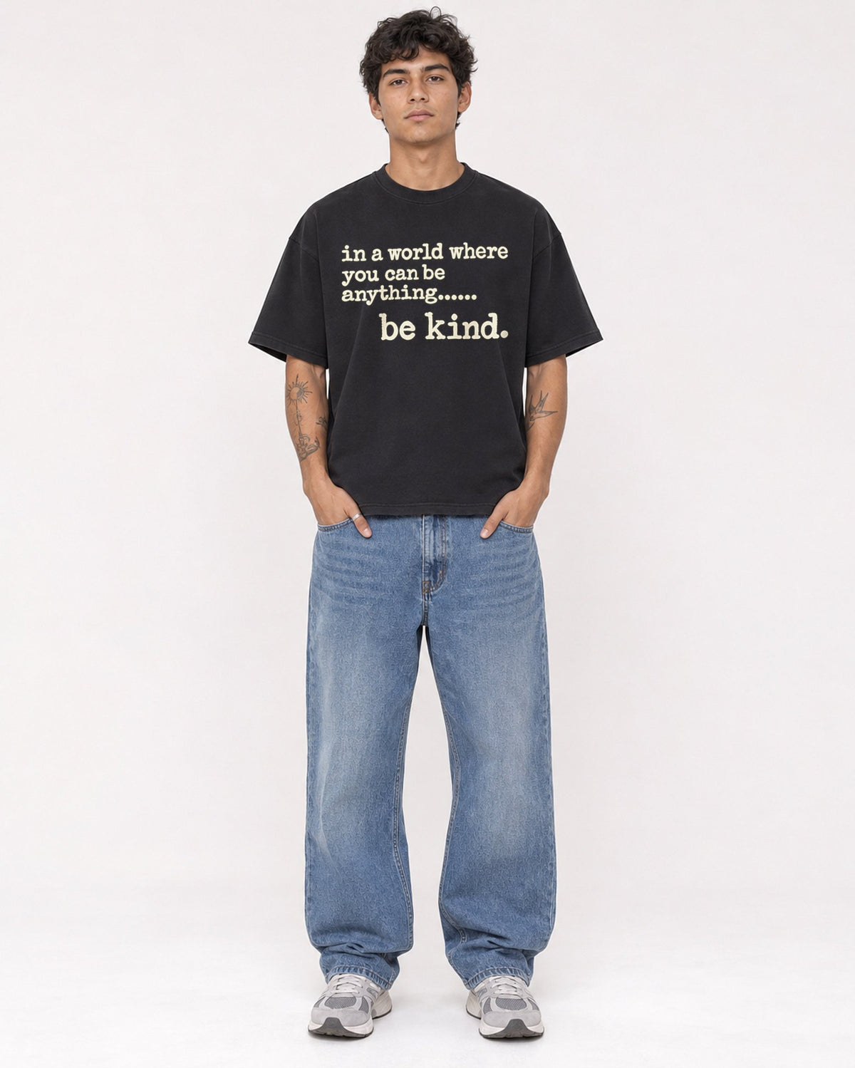 Mockup Boxy Heavyweight Tee Black male full-body 06