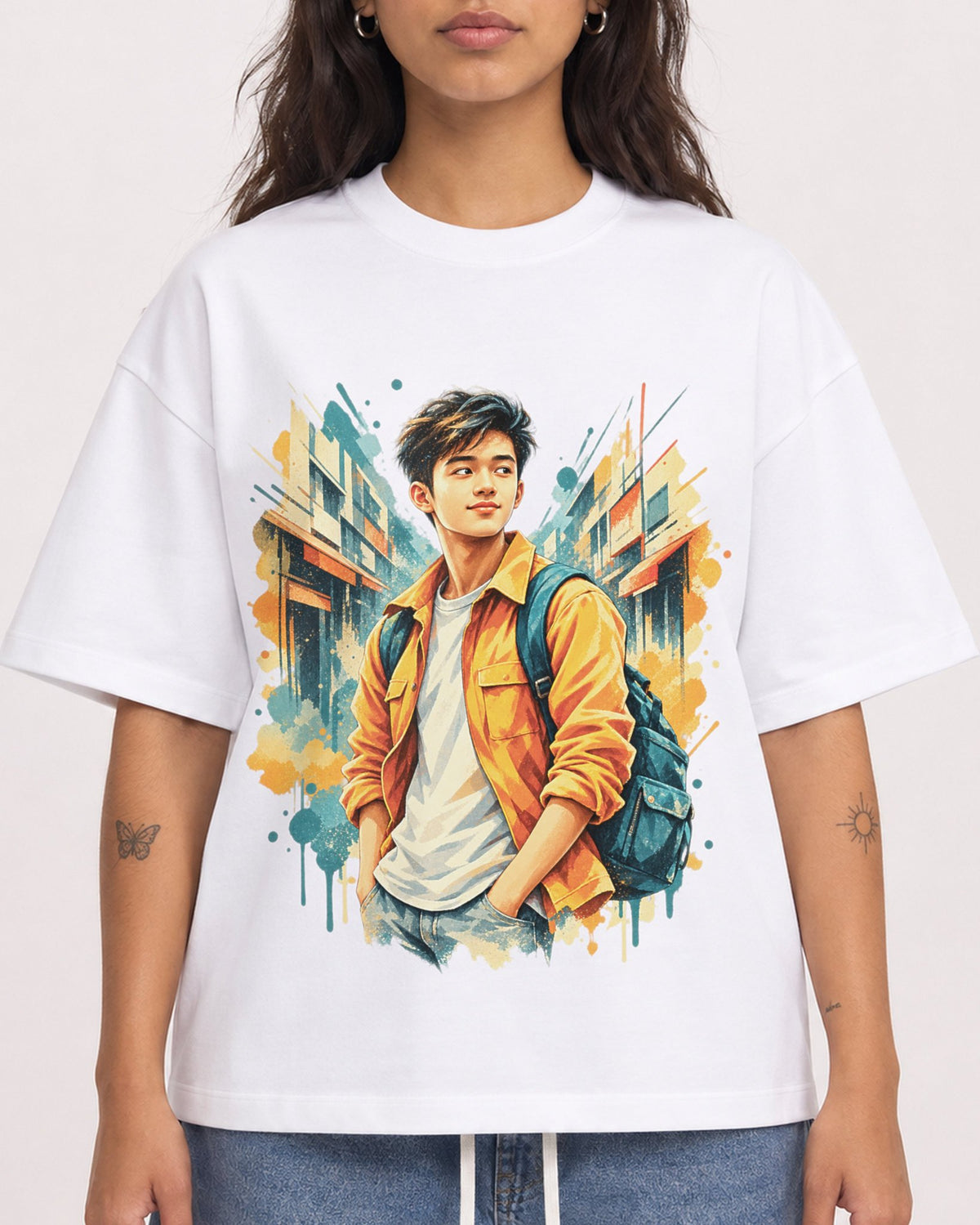 Mockup Boxy Heavyweight Tee White female close-up 06