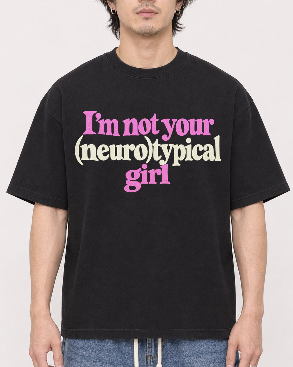Mockup Boxy Heavyweight Tee Black male close-up 03