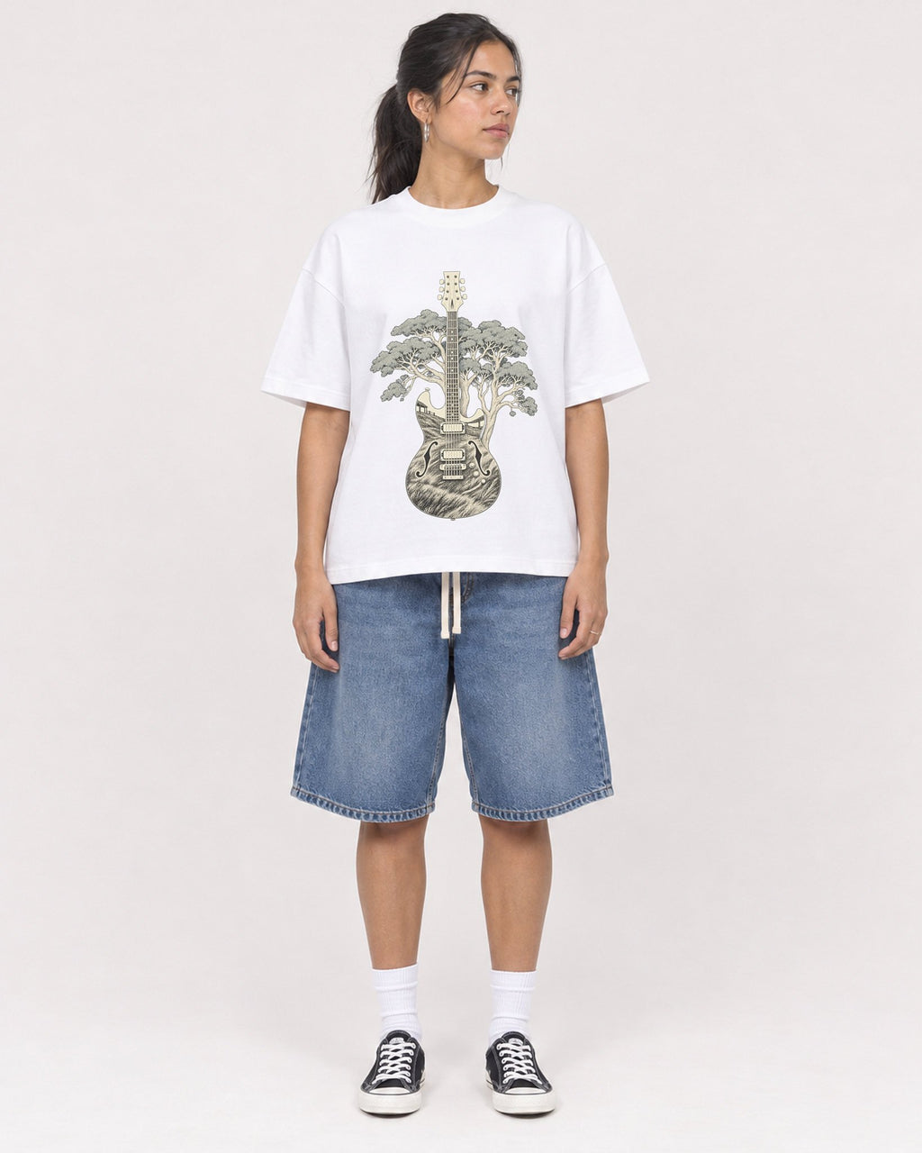 Mockup Boxy Heavyweight Tee White female full-body 16