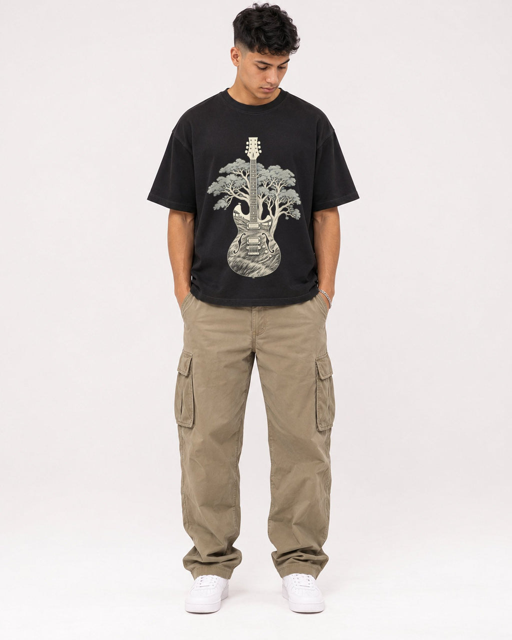 Mockup Boxy Heavyweight Tee Black male full-body 16