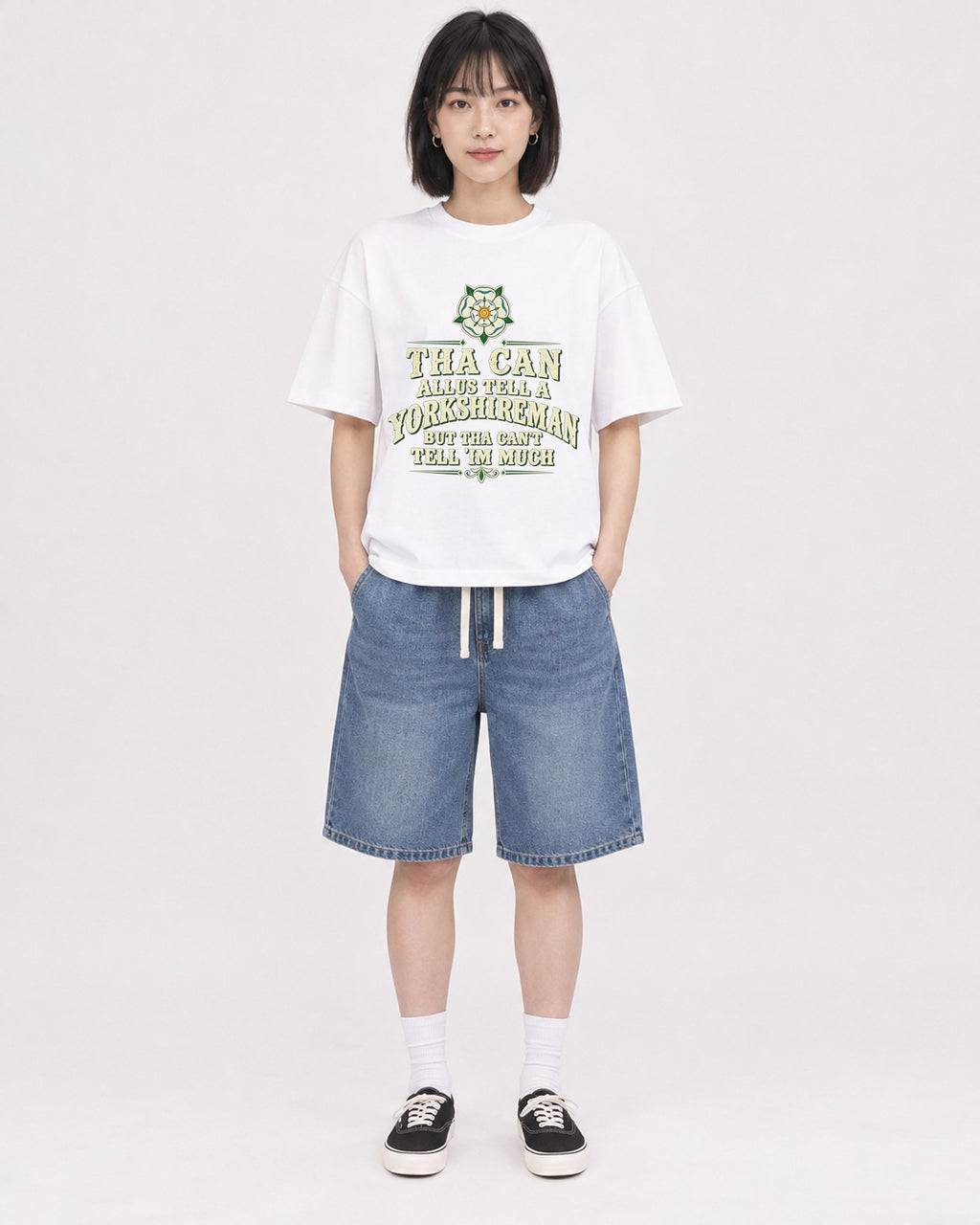 Mockup Boxy Heavyweight Tee White female full-body 11