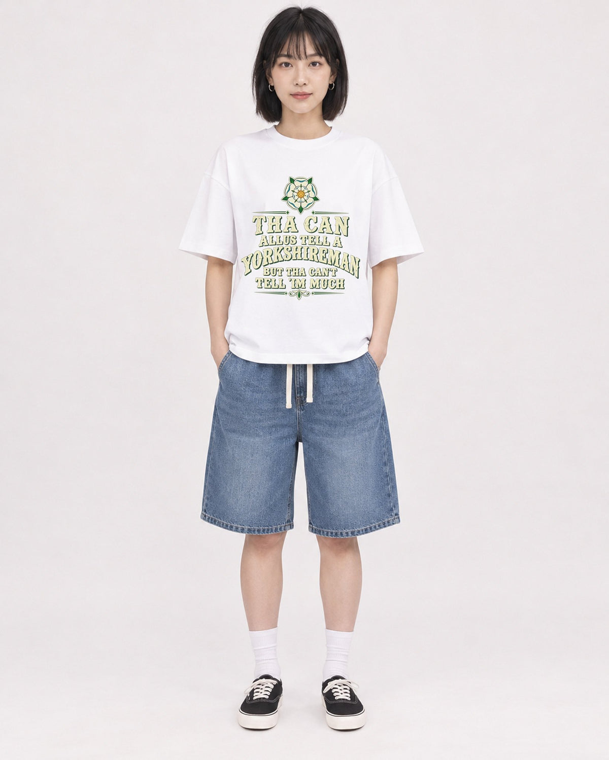 Mockup Boxy Heavyweight Tee White female full-body 11