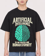 Mockup Boxy Heavyweight Tee Black male close-up 11