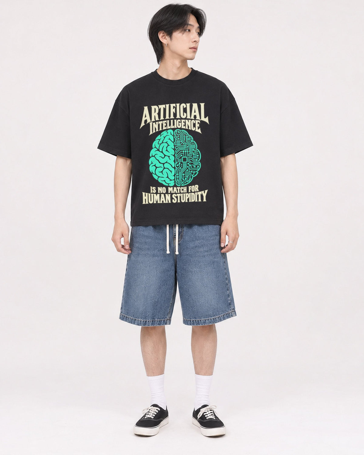 Mockup Boxy Heavyweight Tee Black male full-body 11