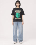 Mockup Boxy Heavyweight Tee Black female full-body 11