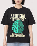 Mockup Boxy Heavyweight Tee Black female close-up 11