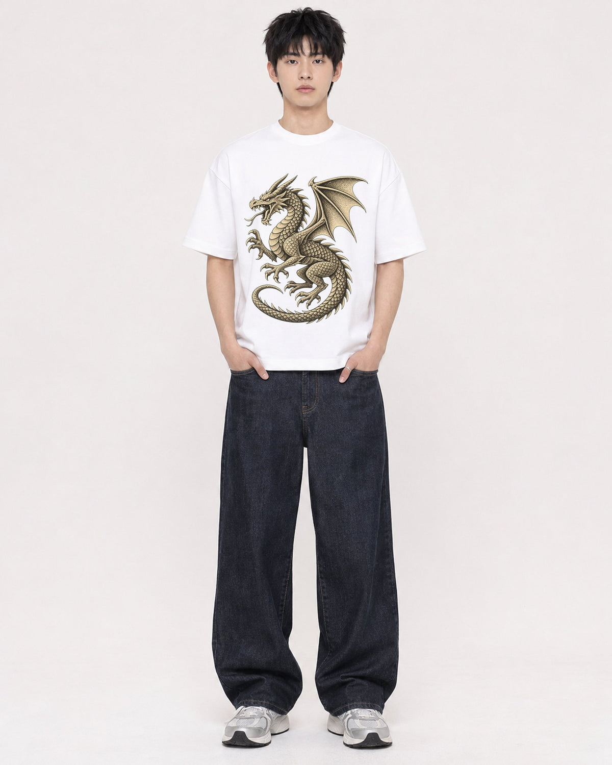 Mockup Boxy Heavyweight Tee White male full-body 01