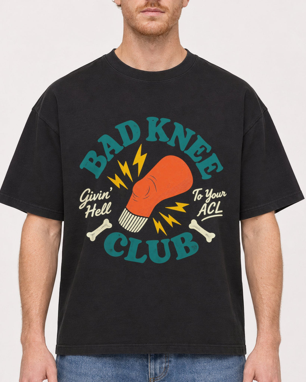Mockup Boxy Heavyweight Tee Black male close-up 38