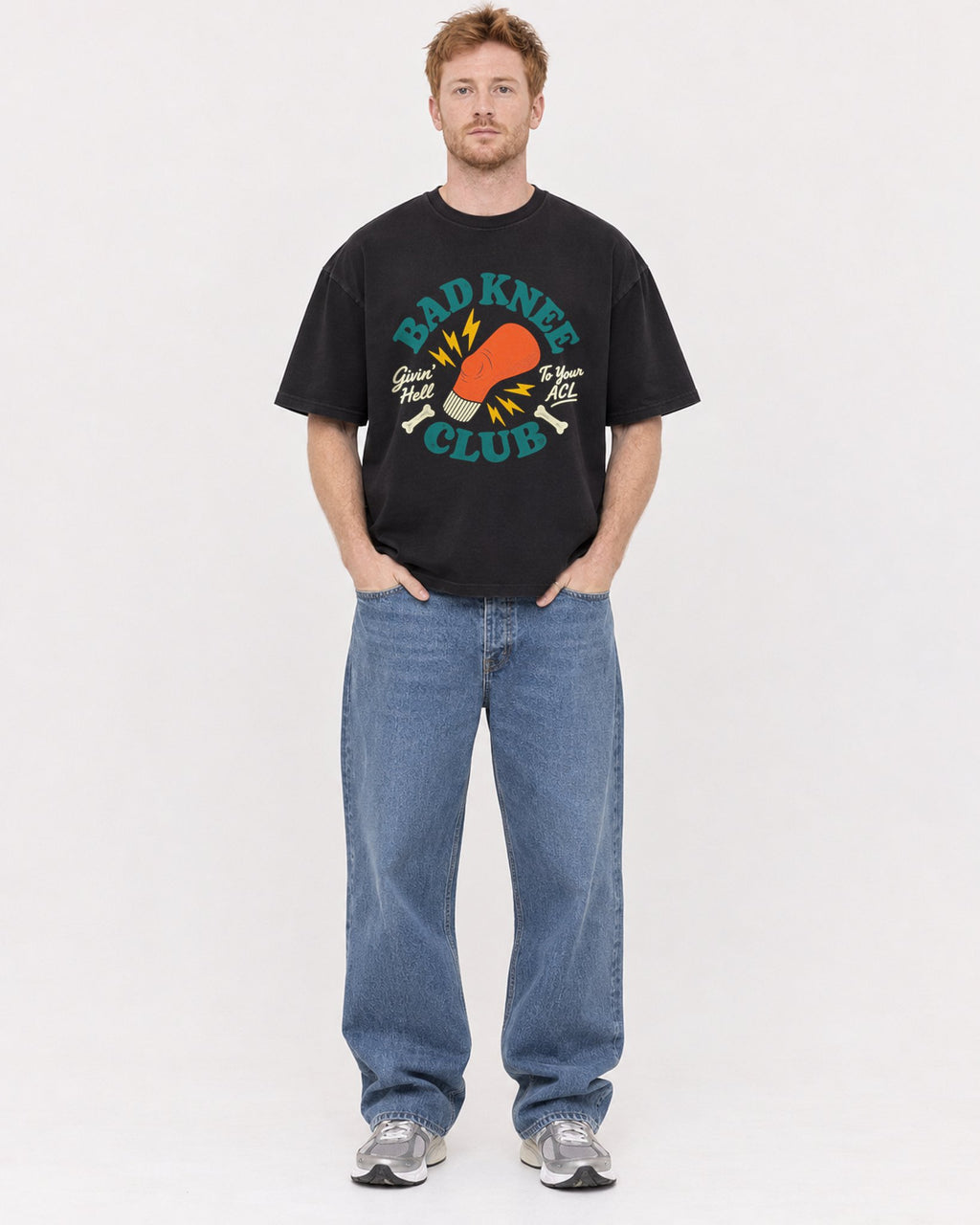 Mockup Boxy Heavyweight Tee Black male full-body 38