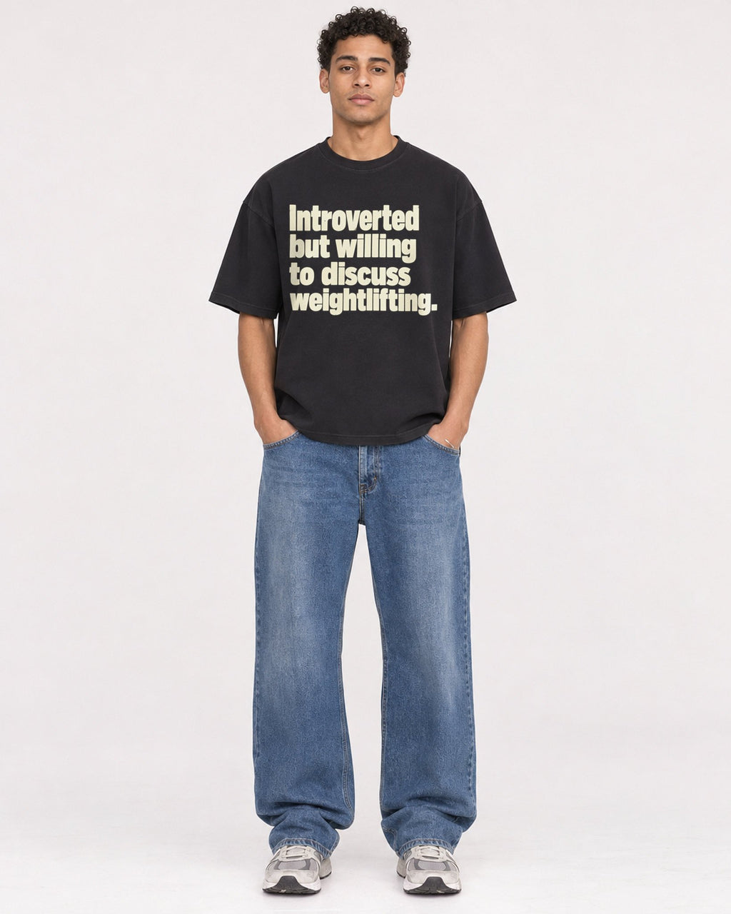 Mockup Boxy Heavyweight Tee Black male full-body 10