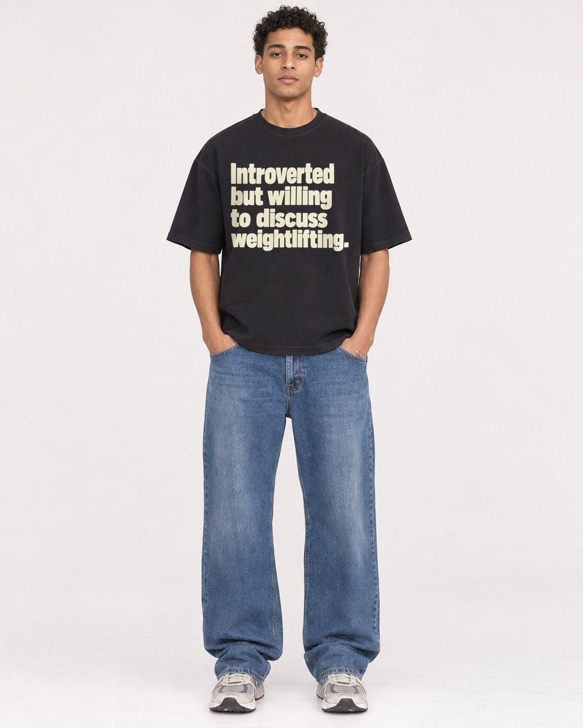 Mockup Boxy Heavyweight Tee Black male full-body 10