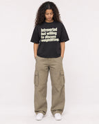 Mockup Boxy Heavyweight Tee Black female full-body 10
