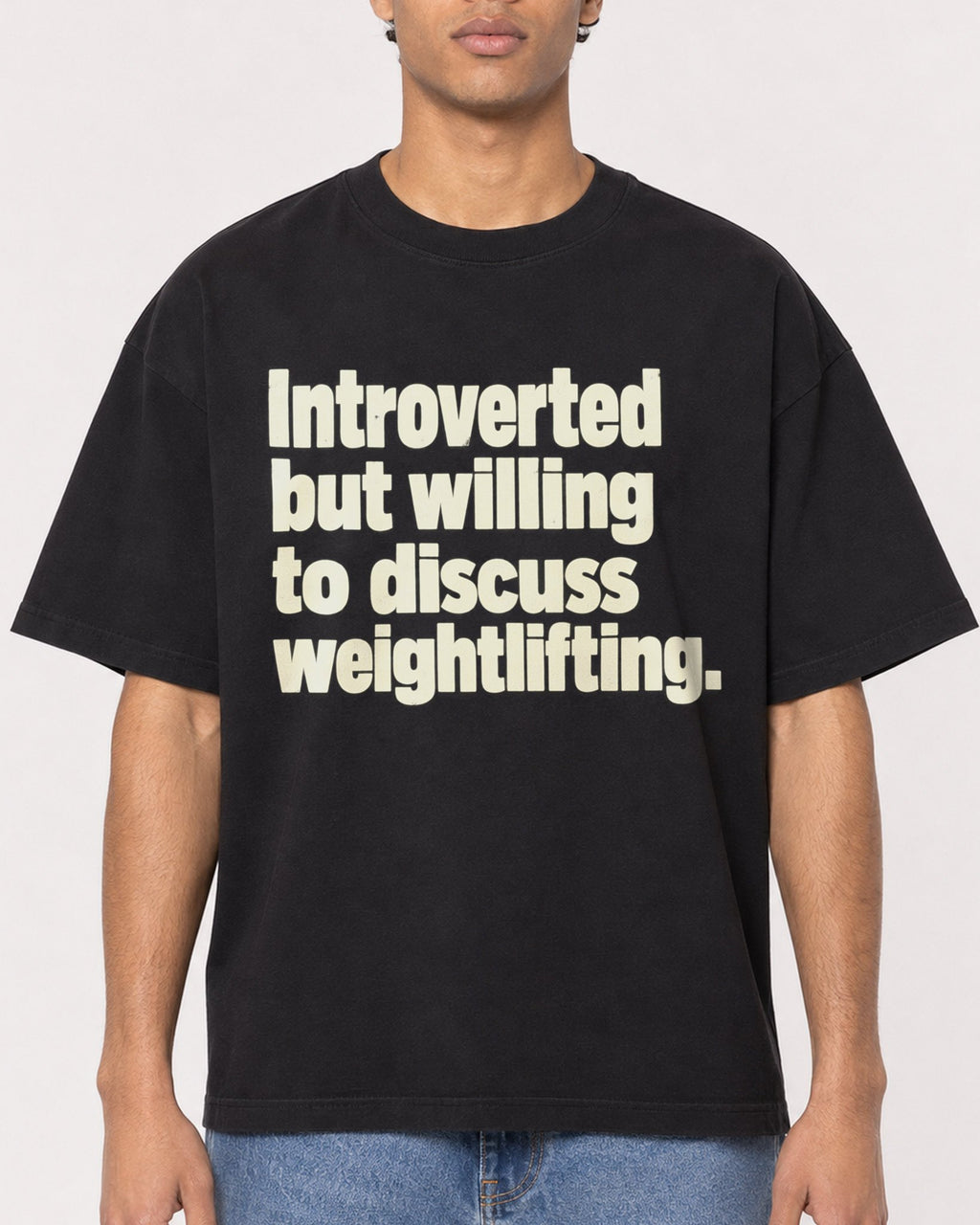 Mockup Boxy Heavyweight Tee Black male close-up 10