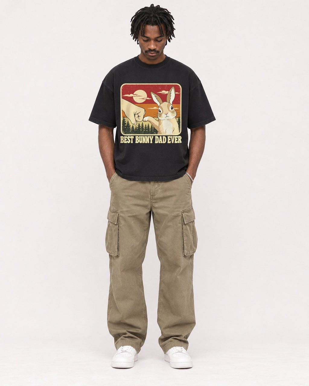 Mockup Boxy Heavyweight Tee Black male full-body 04