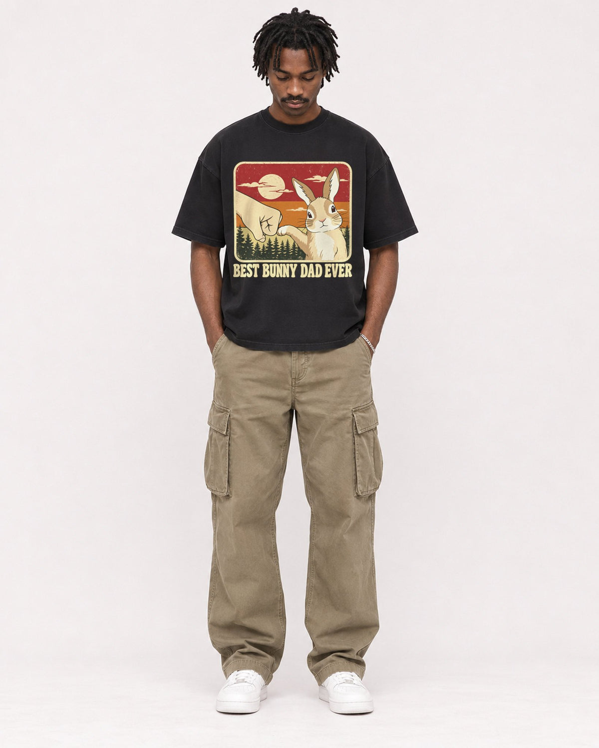 Mockup Boxy Heavyweight Tee Black male full-body 04