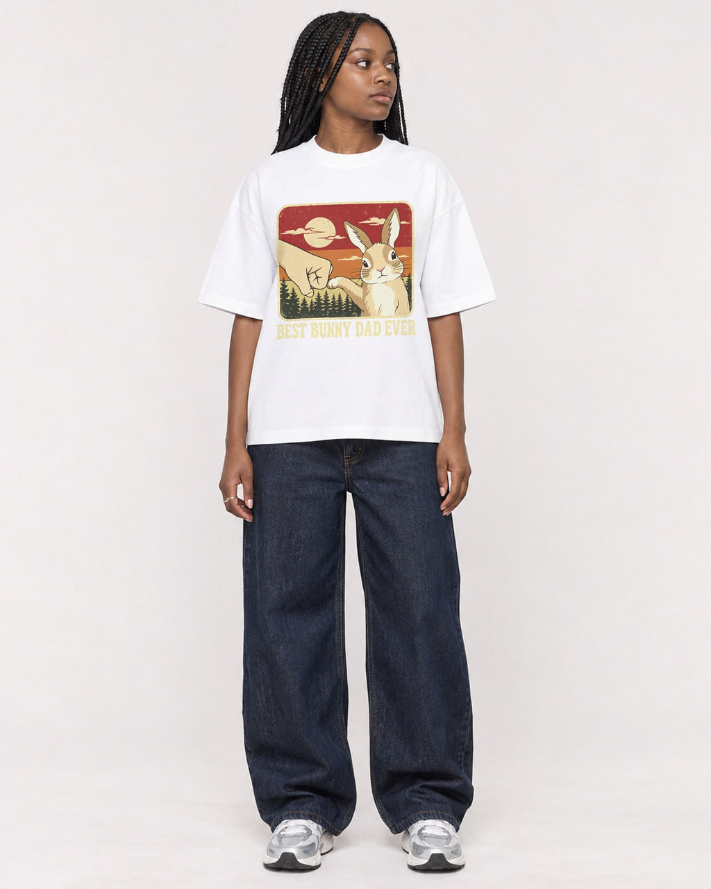 Mockup Boxy Heavyweight Tee White female full-body 04
