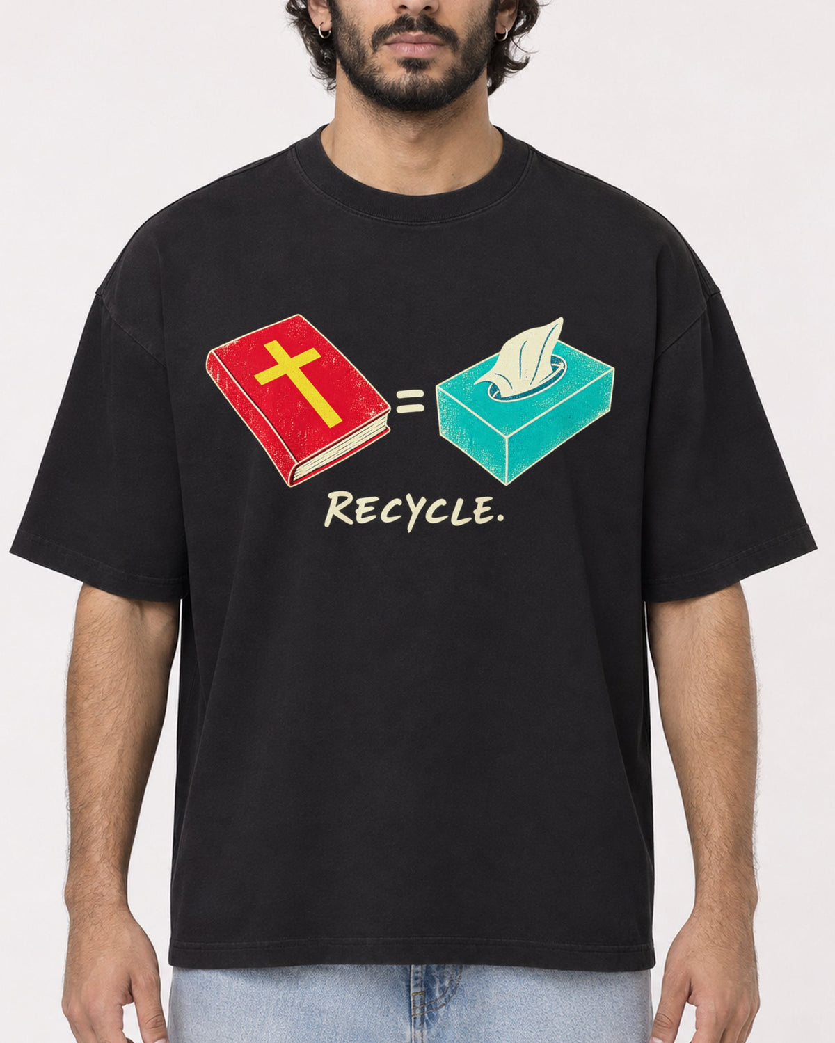 Mockup Boxy Heavyweight Tee Black male close-up 17