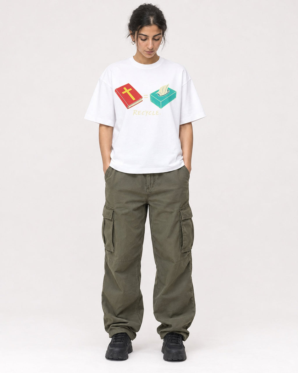 Mockup Boxy Heavyweight Tee White female full-body 17