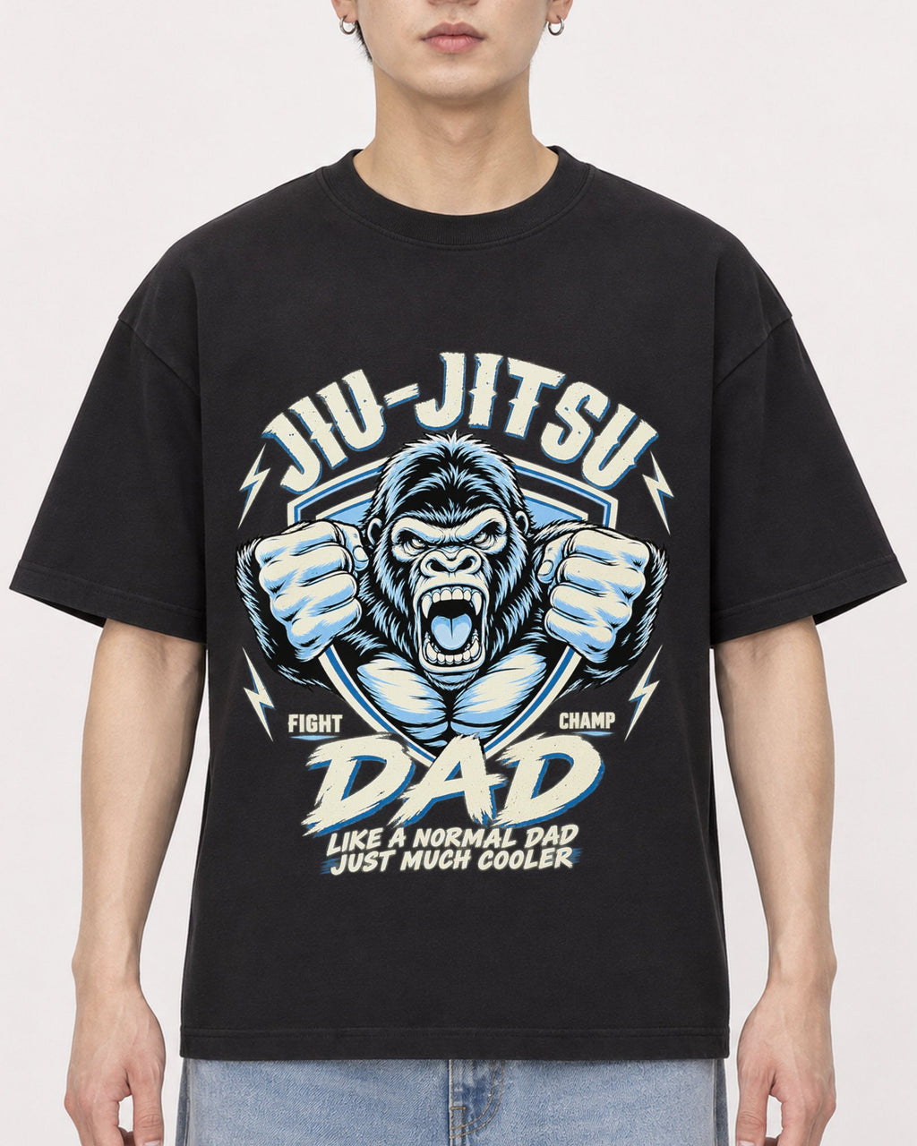 Mockup Boxy Heavyweight Tee Black male close-up 01