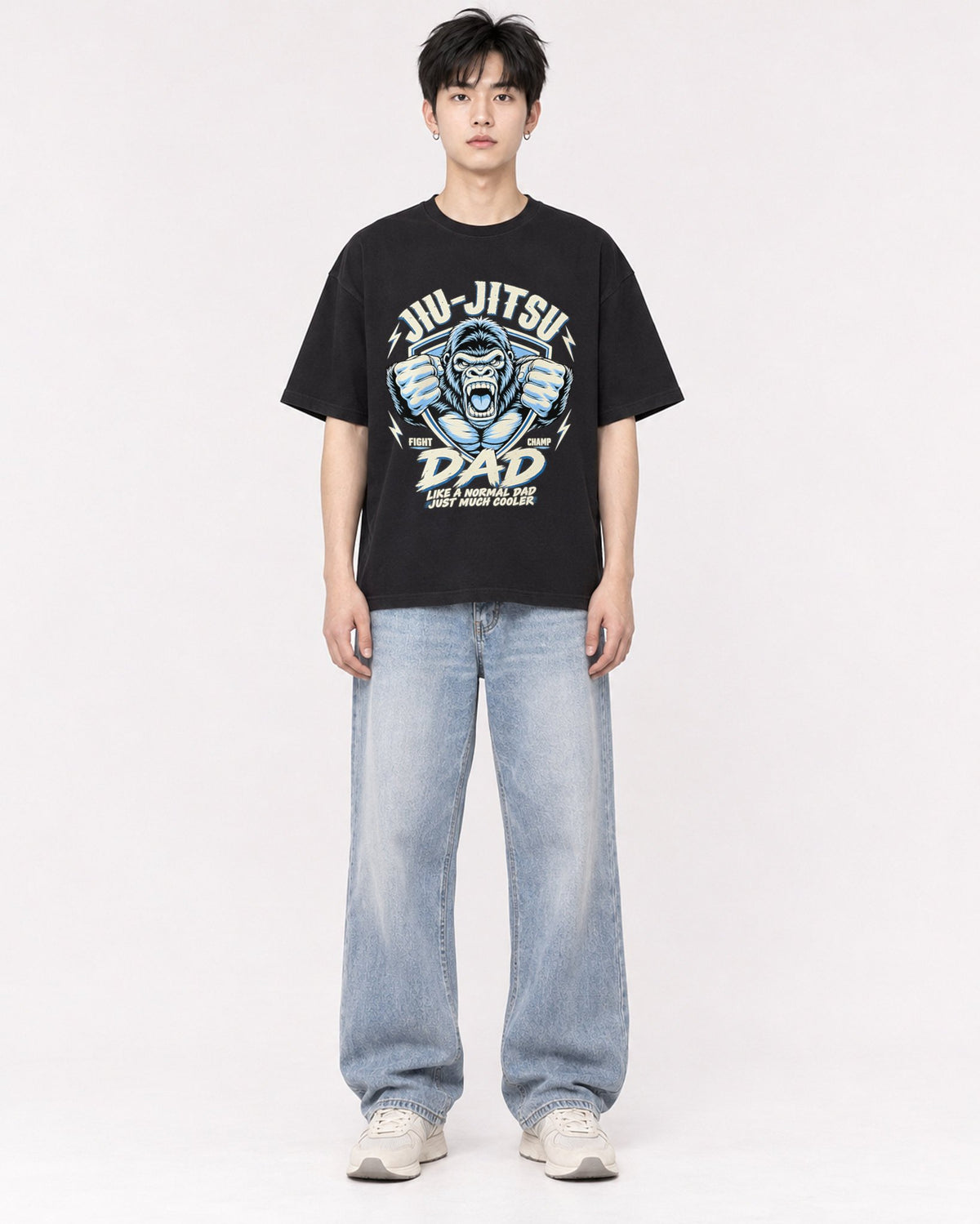 Mockup Boxy Heavyweight Tee Black male full-body 01