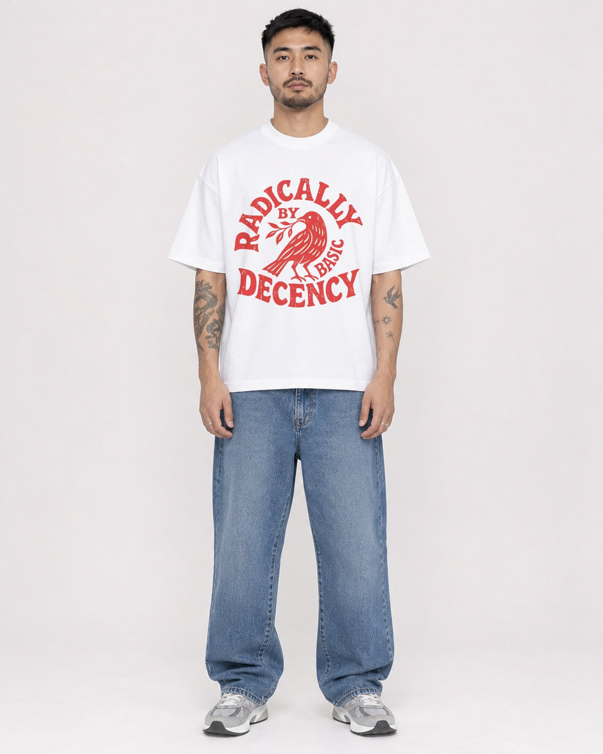 Mockup Boxy Heavyweight Tee White male full-body 12