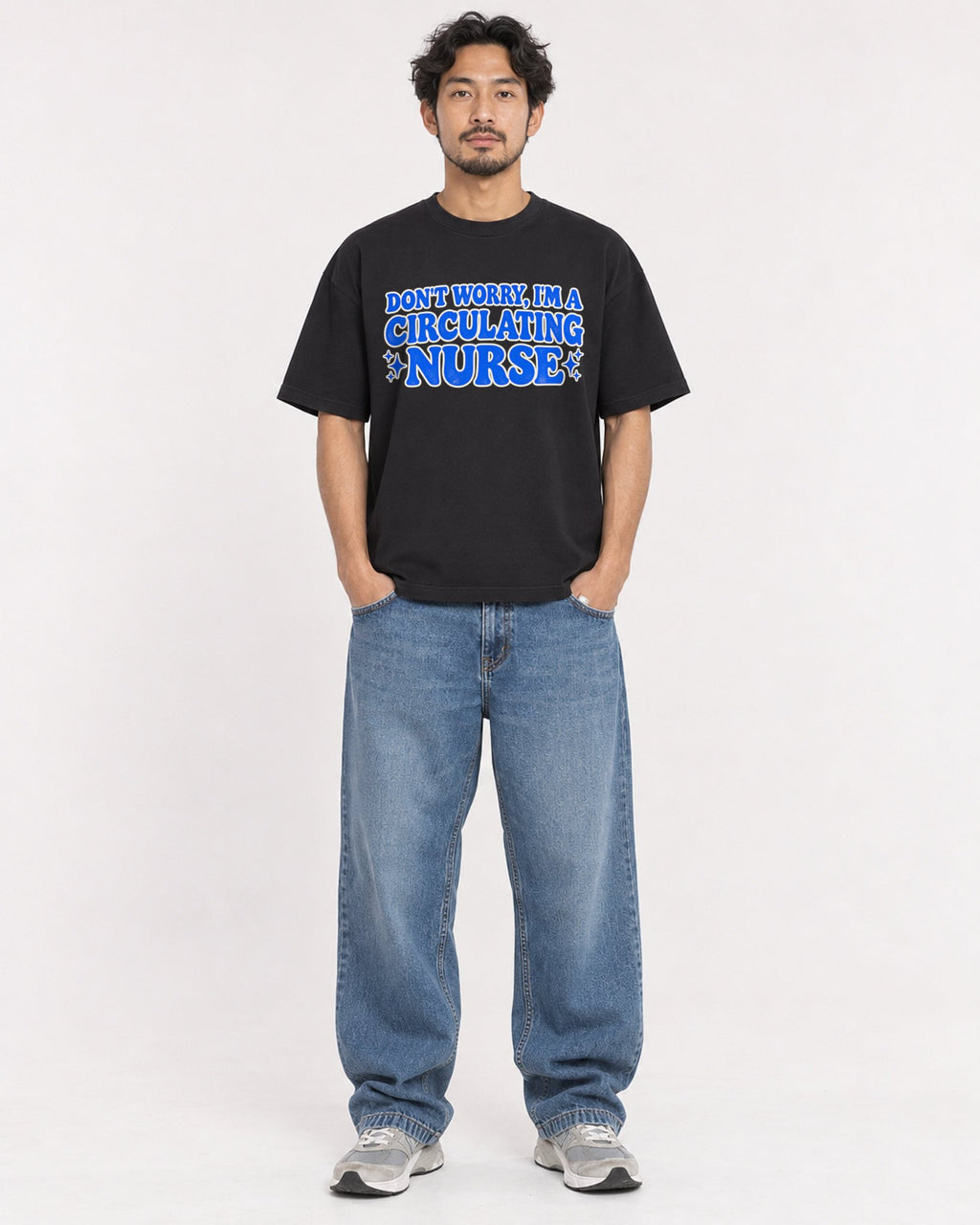 Mockup Boxy Heavyweight Tee Black male full-body 02