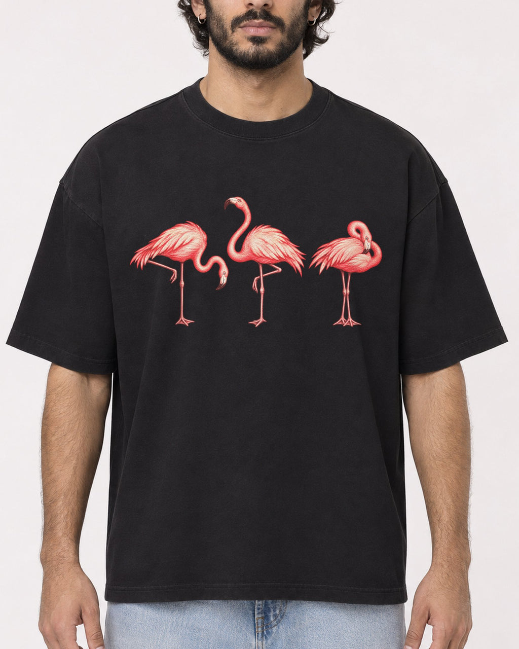 Mockup Boxy Heavyweight Tee Black male close-up 17
