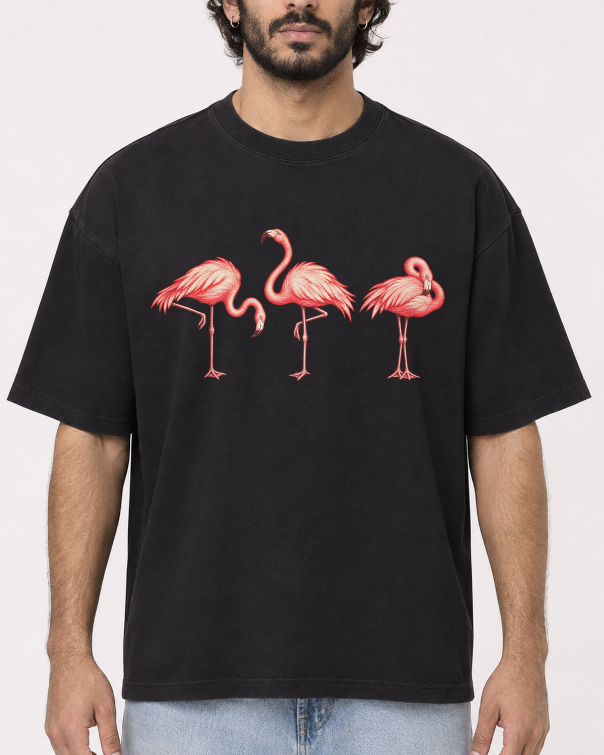 Mockup Boxy Heavyweight Tee Black male close-up 17
