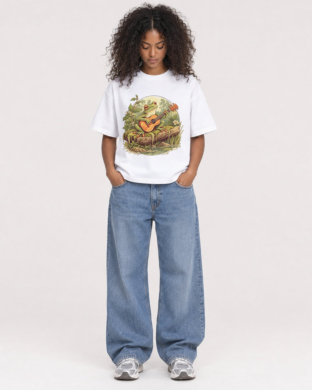 Mockup Boxy Heavyweight Tee White female full-body 05
