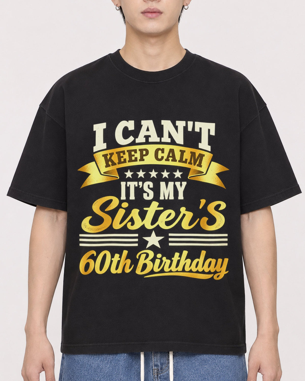 Mockup Boxy Heavyweight Tee Black male close-up 31