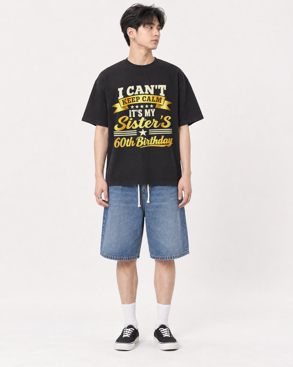 Mockup Boxy Heavyweight Tee Black male full-body 31