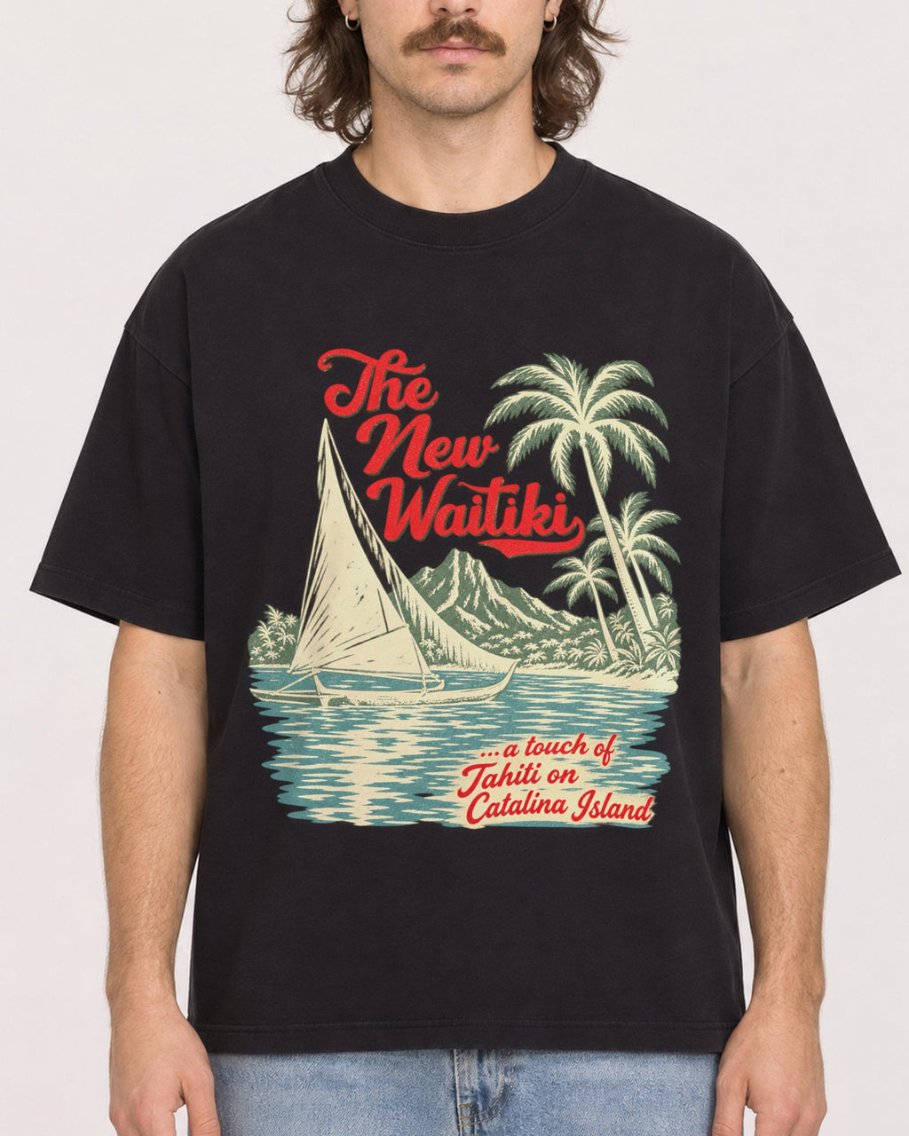 Mockup Boxy Heavyweight Tee Black male close-up 49