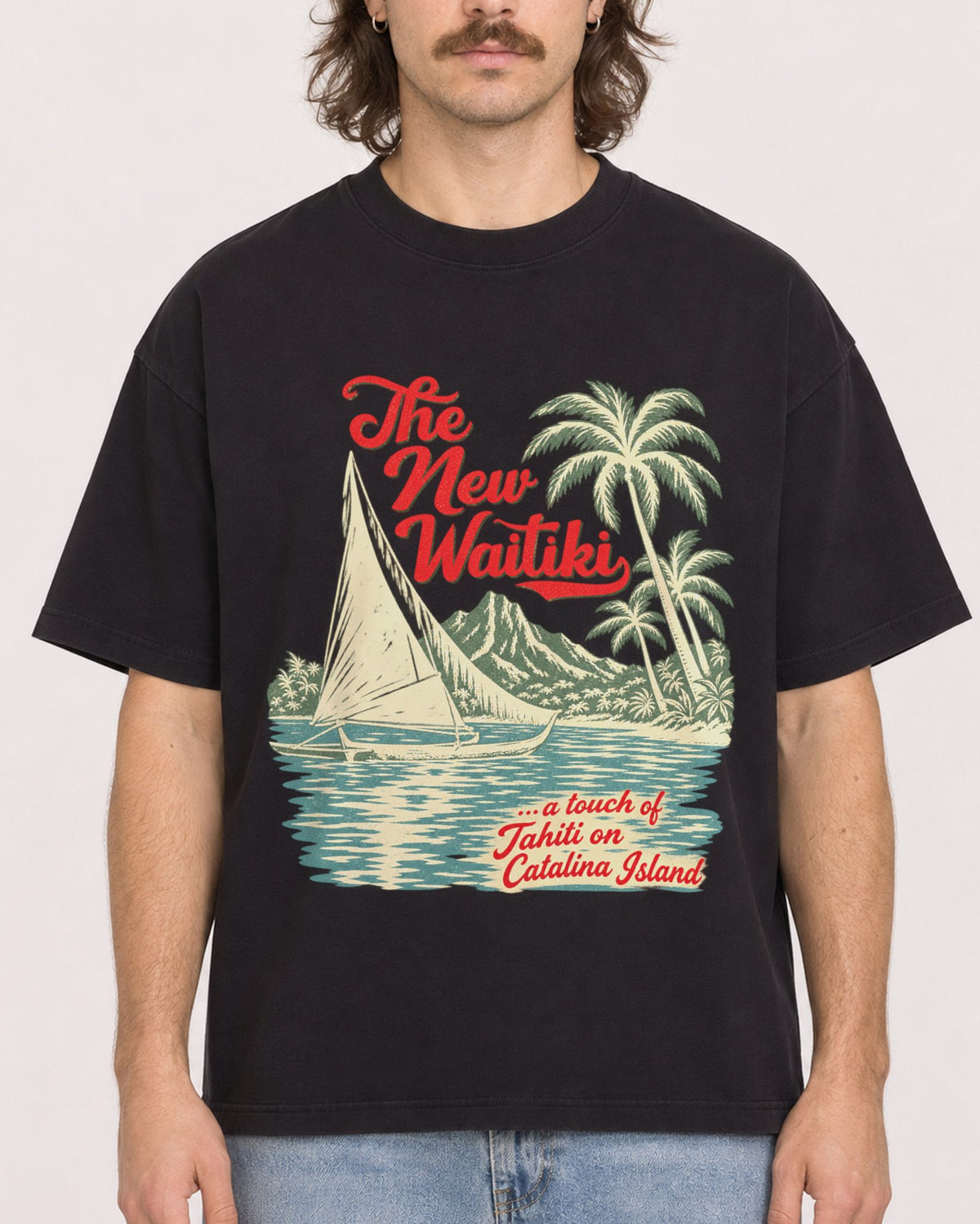 Mockup Boxy Heavyweight Tee Black male close-up 49