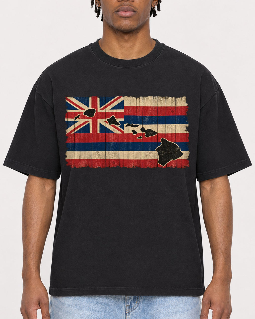 Mockup Boxy Heavyweight Tee Black male close-up 05