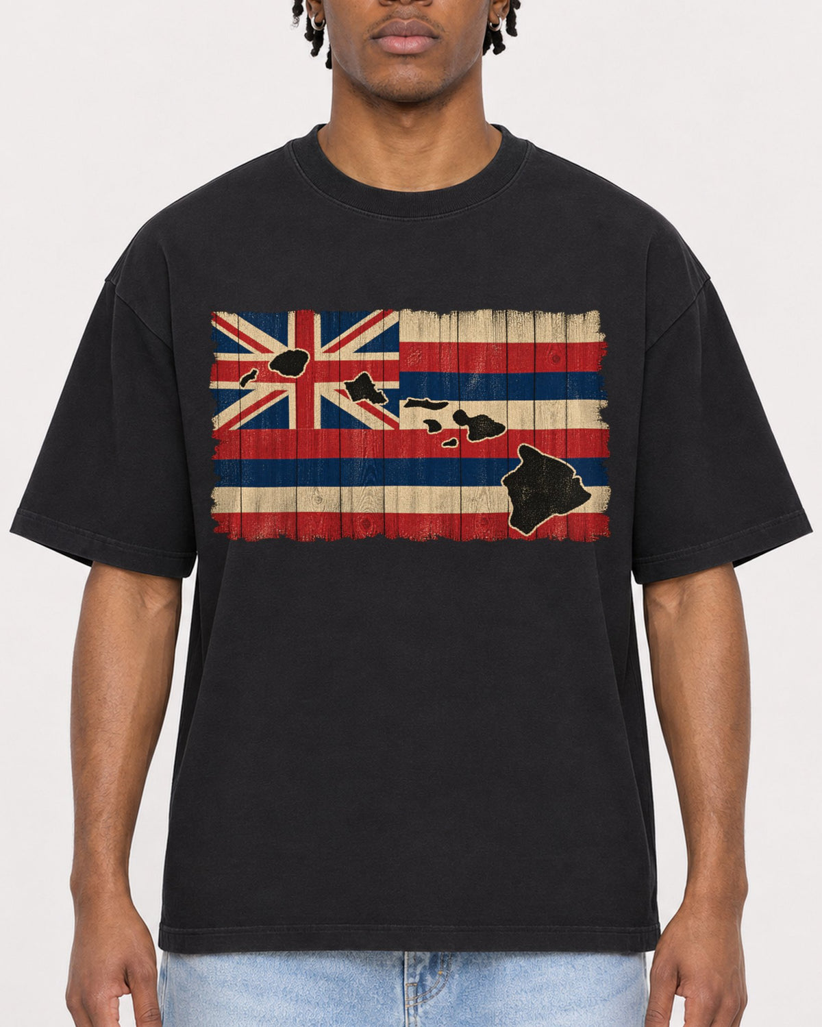 Mockup Boxy Heavyweight Tee Black male close-up 05