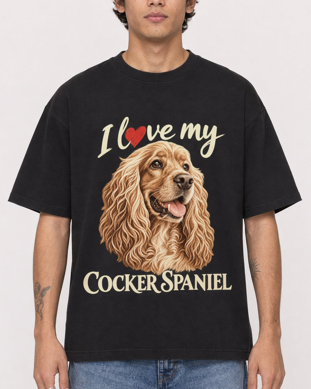 Mockup Boxy Heavyweight Tee Black male close-up 06