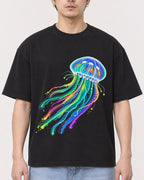 Mockup Boxy Heavyweight Tee Black male close-up 13