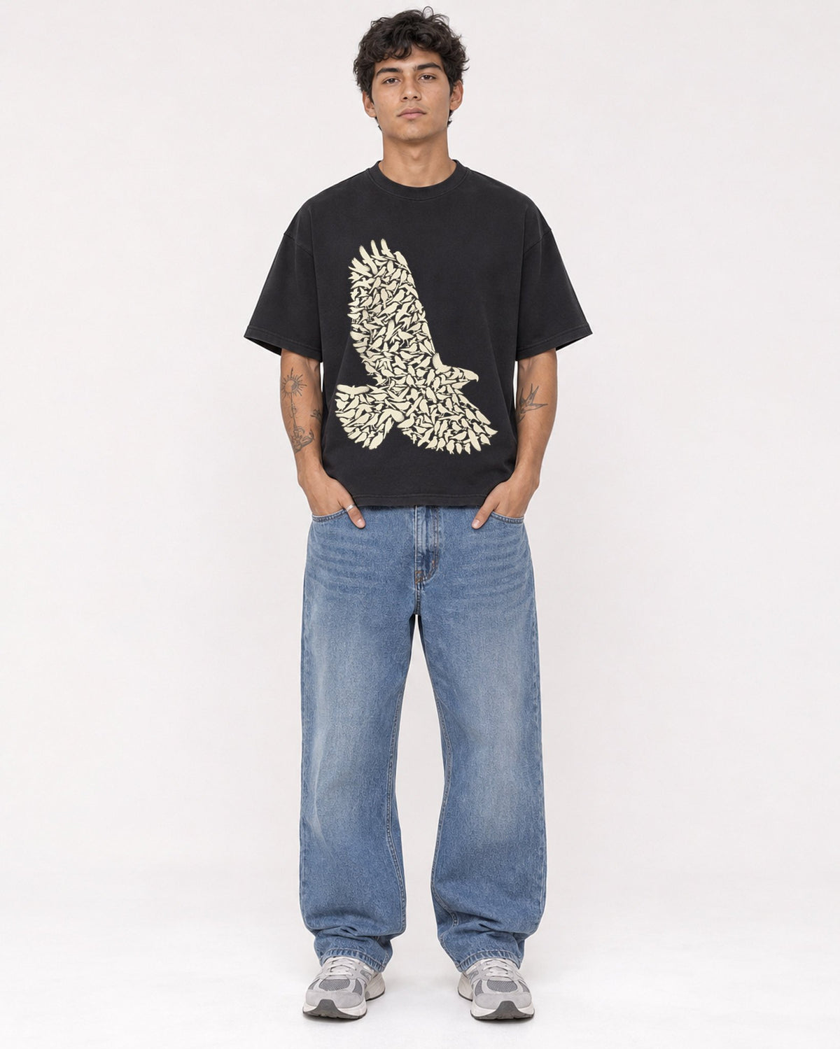 Mockup Boxy Heavyweight Tee Black male full-body 06