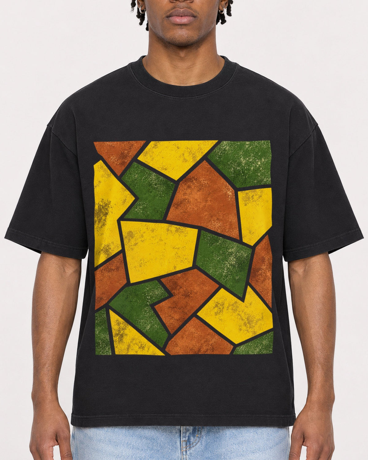 Mockup Boxy Heavyweight Tee Black male close-up 05